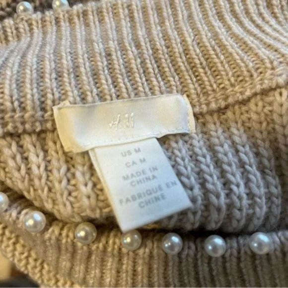 H&M Sweater with Pearlescent Beads in oatmeal soft rib knit oversized slouchy M - Picture 11 of 11